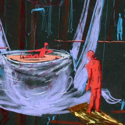 Don't open any unexpected box! (One Page graphic novels by Peter Dzogaba, acrylic colours on paper, 2014)