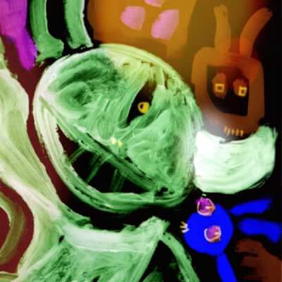 Are you a real predator, honey? (Peter Dzogaba, acrylic colours on paper, 2008)