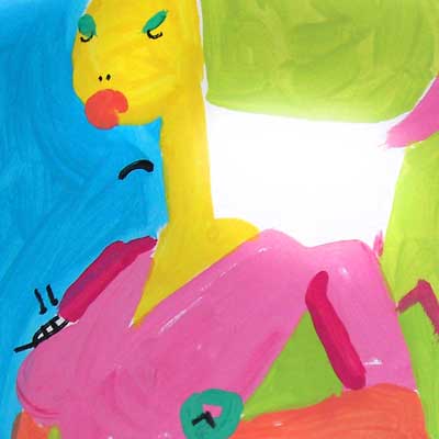 Red ball is tasty (Peter Dzogaba, acrylic colours on paper, 2010)